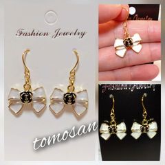 白リボンピアス(イヤリング他変更可能)