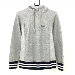 【美品】チャンピオン パーカー 杢グレー×ネイビー 裾・袖口ライン ロゴ刺しゅう レディース MEDIUM ゴルフウェア Champion
