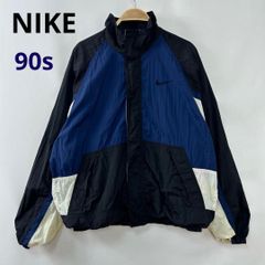 90s 90年代 銀タグ NIKE ナイキ 刺繍ロゴ 切替え 切り替え ナイロンジャケット ブルゾン メンズ Mサイズ【S1-10】