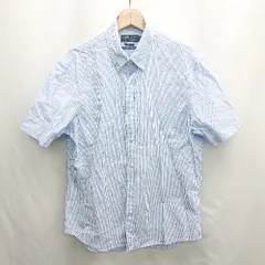 ◇ ⊂ POLO RALPH LAUREN ポロ ラルフローレン ストライプ 半袖 シャツ サイズM ブルー系 メンズ E  【1501160008954】