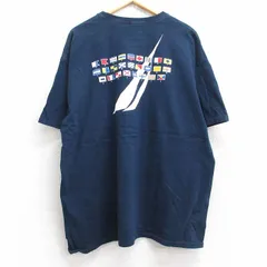 XL/古着 ノーティカ 半袖 ブランド Tシャツ メンズ ビッグロゴ 大きいサイズ コットン クルーネック 紺 ネイビー 25aug26 中古