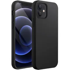 JEDirect iPhone12 / iPhone12 Pro シリコンケース (6.1インチ専用) シルキーソフトタッチ全面保護ケース マイクロファイバーライニング付き耐衝撃カバー (ブラック) 1