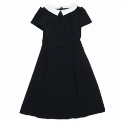 美品 2022年 フォクシーニューヨーク FOXEY NEW YORK 白衿 ワンピース ドレス 半袖 フレアスカート ハーフ 38 ダークネイビー/4 レディース