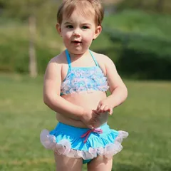 お得なクーポン配布中！在庫処分品！ラッフルバッツ　オーシャンブルー×チュール フリル水着（ビキニ）3-6M 子供 水着    女の子  ジュニア キッズ  ビキニ  水着 かわいい フリル  子供水着 キッズ水着 女の子水着 学校用水着 スクール水着 スイムウ