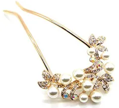 【特価】ヘアアクセサリー ピンクゴールド コーム 花 フラワー ビジュー パール 金属 留袖 和装 髪飾り バチ型 かんざし 簪 Miaomyao [ミャオミャオ]