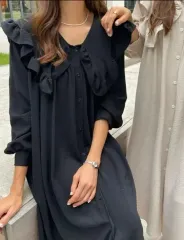 ルーズフィット ビッグフリル ロング丈ワンピース ビッグサイズ マタニティ服をご用意