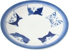 Minoribo 미노야키 일본 도자기 둥근 접시 5 고양이 얼굴 화이트 & 블루 일본제 GBS002 중(화이트, M)