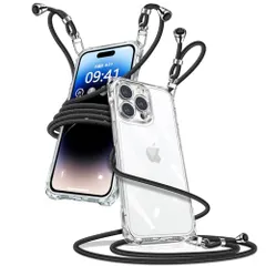 iPhone14 Pro Max_ブラック iPhone 14 Pro Max ケース クリア ショルダー iPhone14pro maxスマホケース アイフォン14pro max カバー 肩掛け 斜めかけ 縄掛けケース 透明 薄型 軽量 TPU 携帯ケース