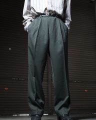 3tuck wide-straight wool slacks moss green 90s 00s 3タック ワイド ウール スラックス ダブル モスグリーン 深緑 W36