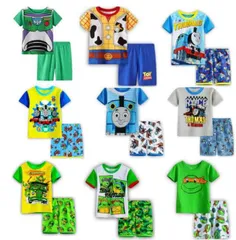 送料無料 子供パジャマ 男の子 女の子 プリントキッズ 子供服 ジュニア こども 上下セットルームウェア パジャマ 半袖＆半ズボン (トイストーリー ウッディ バズライト) 90cm〜130cm 薄手綿100％ 春用 夏用 秋用