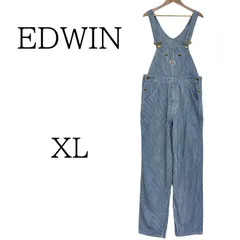 EDWIN 青×ストライプ サロペット・オーバーオール・オールインワン XLのサムネイル