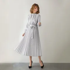 ☆ ライトグレー ☆ Mサイズ ☆ ロング ワンピース シャツ風 シフォン 長袖 gdress4137 ワンピース 長袖 プリーツ レディース ロング ワンピ シフォン プリーツドレス プリーツスカート スカート 上品 ウエスト リボン かわいい おしゃれ