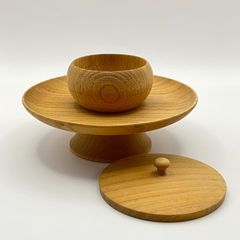 煎茶用 貴人台 欅　紙箱入　蓋付　煎茶道具　天目台　木製　伝統工芸品　未使用
