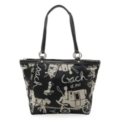 COACH コーチ ホースアンドキャリッジ プリーツデザイン トートバッグ ショルダーバッグ サテンキャンバス レザー ブラック シルバー金具 F14482
