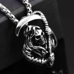 死神 リーパー 鎌 スカル 骸骨 髑髏 ドクロ ステンレス ネックレス ペンダント いかつい 悪魔 かっこいい メンズ パンク ロック ゴシック