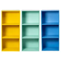 カラーボックス3段 　３個セット（イエロー/ミントグリーン/ブルー）ビタミンカラー　子供部屋　家具　木製　カラフル　絵本　おもちゃ　３段ボックス　棚　３段　３個（イエロー１、ミント１、ブルー１）※※北海道・沖縄県・離島別途送料有・説明文をお読みください※※