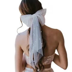 【在庫処分】長いリボン ヘアアクセサリー 美しい チュール 髪飾り リボン ヘアクリップ蝶結び 森ガール 姫系 パール ヘアリボン 花嫁 FASELE 結婚式 誕生日 パーティー 発表会 演奏会 1pc