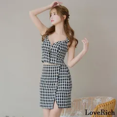 1297❤ LoveRich チェック セットアップ キャバドレス M ブラック ツイード ファスナー ノースリーブ スリット ミニドレス キャバクラ キャバ ジップ ナイトドレス