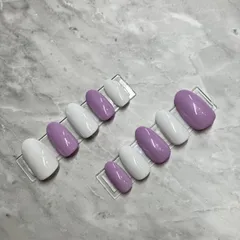 ㉛【ネイルチップ】 ジェルネイル 春ネイル パステルカラー パープル ホワイト シンプルネイル ガーリー オフィスネイル ストーン有 無  選択可 オリジナル サイズ変更可 オーダー受付中