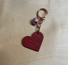 レザークラフト キーホルダー ハート♡ イニシャル K アルファベット ハンドメイド #17
