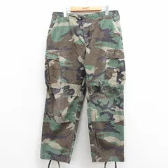 W35/古着 ミリタリー カーゴ パンツ メンズ 80s コンバット リップストップ ウッドランドカモ コットン 緑 グリーン 迷彩 25sep25 中古 ボ