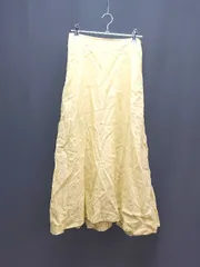 ◇ beauty&youth カジュアル バックファスナー 麻 リネン ロング丈 フレア スカート サイズS イエロー レディース E  【1308160046838】