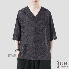 接触冷感Tシャツ メンズ 半袖Tシャツ 薄手 Vネック 夏服 七分袖Tシャツ メンズTシャツ 涼しい サマー トップス xuanye30