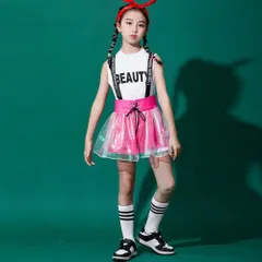 ☆ ピンク ☆ 150CM ☆ キッズダンス衣装 セット 演出服 キッズダンス衣装 セットアップ ダンスウェア 子供 ステージ衣装 上下セット 練習着 子供服 演出服 トップス パンツ スカート チアガール キッズ 韓国 k-pop ヒップホップ hiphop