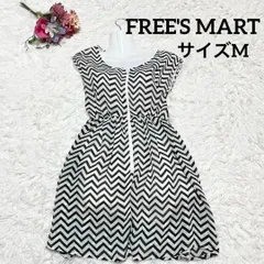 M 極美品 ✨ FREE’s MART フリーズマート ノースリーブワンピース 膝丈 サイズM ホワイト&ブラックの幾何学模様 バックオープンになっているので大人可愛さUP！ S735 0596