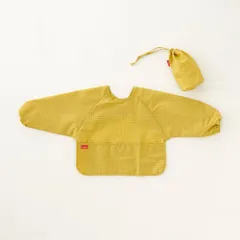 ☆ check.イエロー ☆ 392plus m スモック mikuni 三国 スモック キッズ 汚れカバー エプロン スモックエプロン お洋服カバー 巾着つき 汚れ防止 お食事 食事 ランチ お手入れ簡単 撥水 お遊び 水遊び 泥遊び 子供 こども 子ども
