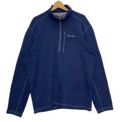 Eddie Bauer エディーバウアー ハーフジップ フリース ニットセーター スウェット 長袖 ロンT ワンポイント刺繡 オーバーサイズ ビッグシルエット CHINA製 XLサイズ ネイビー