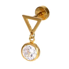 ボディピアス 耳ピアスストレートバーベル CZジュエル(16G)(内径6mm)(イエローゴールド)(三角)