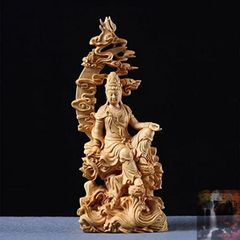 Buddhist statue, wooden carving, ornament, Kannon statue, Feng Shui Water Moon Kannon Bodhisattva statue, high-quality natural boxwood carving, wooden Buddhist statue, Buddhist art, boxwood, Kannon statue sculpture, seated Kannon Bodhisattva statue, good fortune llh