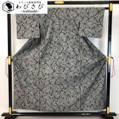 単衣 紬着物 七宝繋ぎ 花七宝 空色鼠 トールサイズ K-5121