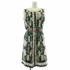 ロイスクレヨン Lois CRAYON フレアワンピース プリーツ ひざ丈 ノースリーブ ベルト 総柄 M 緑 グリーン タグ付き /BB