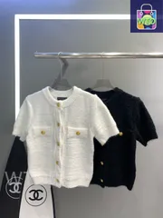 【本日限定特価】Balmain レディース カーディガン ゴールドボタン 丸襟 ホワイト/ブラック フリーサイズ [本日特価|新品未使用品]