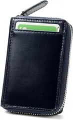 LEAGOO クレジットカードケース イタリアンレザーの証明書付き カード入れ 大容量 メンズ レディース スキミング防止 革 本革 じゃばら(ネイビー)