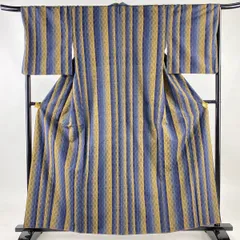 黄昏の時間＊未使用品 縦縞 よろけ縞 黒 紫 紬着物 A815