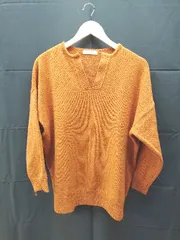 ◇ Samansa mos2 デザイン　ソリット オーバーサイズ　ドロップショルダー　ニット　セーター FREEサイズ オレンジ 女 E  【1301260039625】