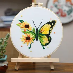【人気商品】セット DIY刺繍キットランキング 初心者 30種の基本のステッチ 日本語説明書と刺ビデオ ししゅうキット 刺繍キット 刺しゅう クロスステッチ 1個入 家庭科手作り (黄色蝴蝶)