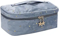 Edenショップ onecolor leaf 化粧ポーチ レディース 化粧品 小物入れ 旅行 トラベル 持ち運び コスメ メイク バッグ かわいい おしゃれ 収納(ブルー,  Lサイズ)