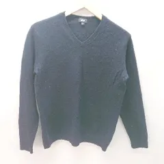 ◇ UNIQLO ユニクロ Vネック 毛100％ 厚手 無地 長袖 ニット セーター サイズXL ブラック レディース E  【1402280008421】