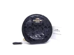 ■新品同様■ COACH コーチ F54840 シグネチャー パテントレザー コインケース コインパース 小銭入れ レディース ブラック系 BM6828