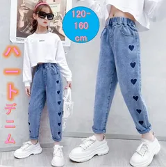 キッズデニム  ハート　ダメージ　ジーパン　女の子　ワイド　ダンス　韓国