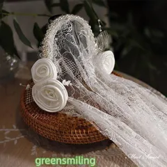 新しい未使用 ウェディングベール カチューシャ レース ミドルベール ミディアムベール フラワー パール レトロ ビンテージ風 昭和風 ウエ