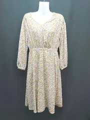 ◇ ehka sopo 花柄 フロントボタン ふんわり 長袖 ロング丈 ワンピース サイズF イエロー/ブルー/クリーム レディース E  【1310130018257】