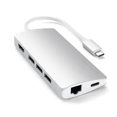 Satechi V2 マルチ USB-C ハブ 8-in-1 (シルバー) 4K HDMI(60Hz), イーサネット, USBC PD充電, SDカードリーダー, USB3.0ポートx3 0