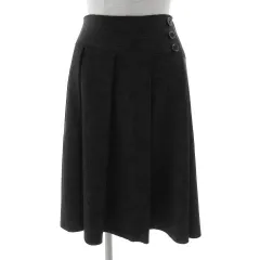 アンタイトル UNTITLED スカート ボックスプリーツ フレア ミディ丈 ウール混 日本製 グレー系 M