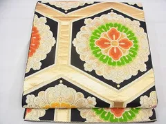 平和屋着物◎六通柄袋帯　唐織　花菱亀甲　黒地　金糸　逸品　BAAE3841fk