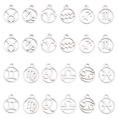 【人気商品】　ギリシャ神話　2セット24個　ステンレス　チャーム　星座　チャーム　コンステレーション　パーツ　12星座　ピアス　円形　イヤリング　文字　ネックレス　シンボル　ブレスレット　フラット　キーホルダー　ラウンド　サイン　占卜　占星術　黄道帯　干支　透